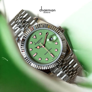 Swiss Design Chairman Geneve Dated Green Dial Silver Chain Gents Watch
