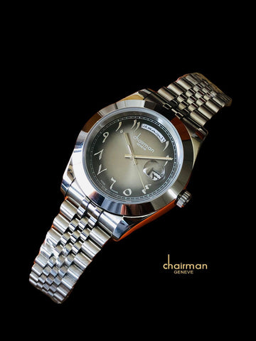 Swiss Design Chairman Geneve Day And Dated Gradient Dial Silver Chain Gents Watch