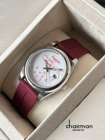 Swiss Design Chairman Geneve White Dated Dial Maroon Strap Gents Watch