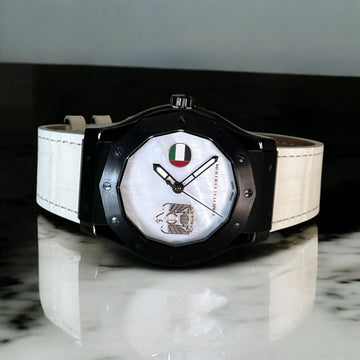Swiss Made Chairman Geneve UAE Emblem Flag White Dial Creme Strap Gents Watch