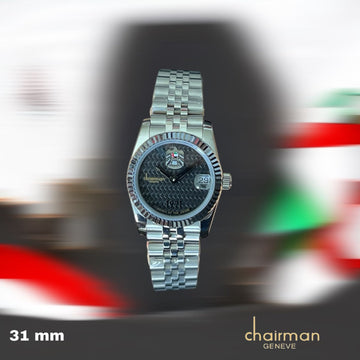 United Arab Emirates Eagle Logo Dated Black Dial Silver Strap Chairman Geneve Watch