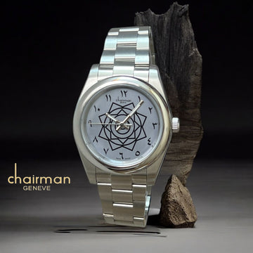 White And Black Arabic Dial Chairman Geneve Silver Strap Ladies Watch