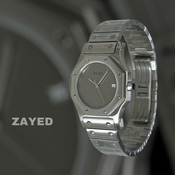 Zayed Dated Grey dial Silver Chain Gents Watch