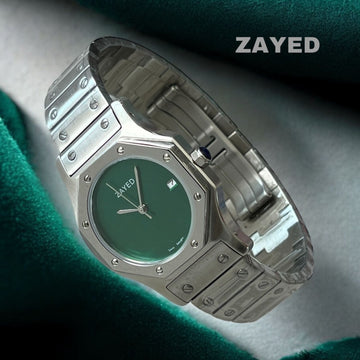 Zayed Dated Green Dial Silver Strap Gents Watch