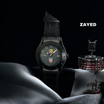Zayed Emblem Of UAE And ABU DHABI Arabic Dated Grey Dial Black Strap Gents Watch