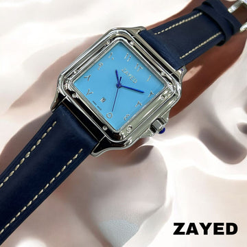 Zayed Swiss Made Dated Arabic Sky Blue Dial Blue Strap Gents Watch