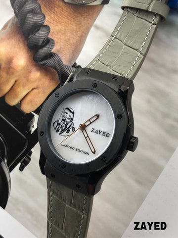 Zayed Limited Edition Metallic Frame & Dial Gray Strap Men's Watch