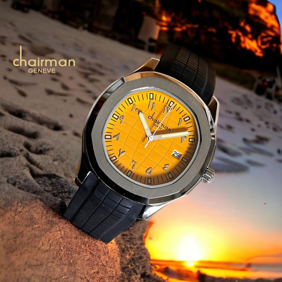 Chairman Black Strap Quartz Watch With Black Dial