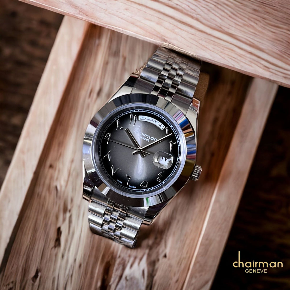 Arabic Dial Black Shade Stainless Steel Chairman Luxury Watch