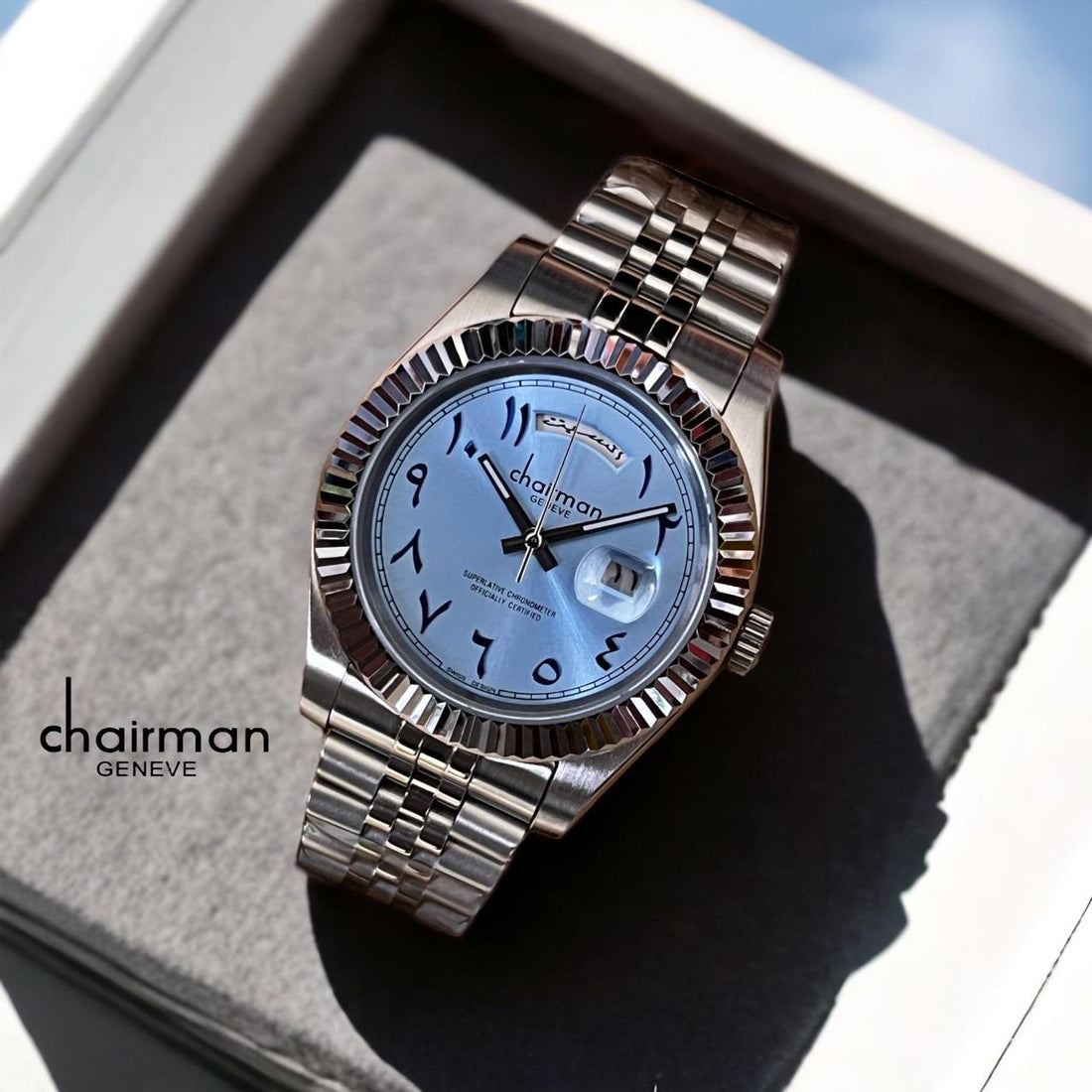 Baby Blue Arabic Dial Quartz Chairman Geneve Luxury Watch