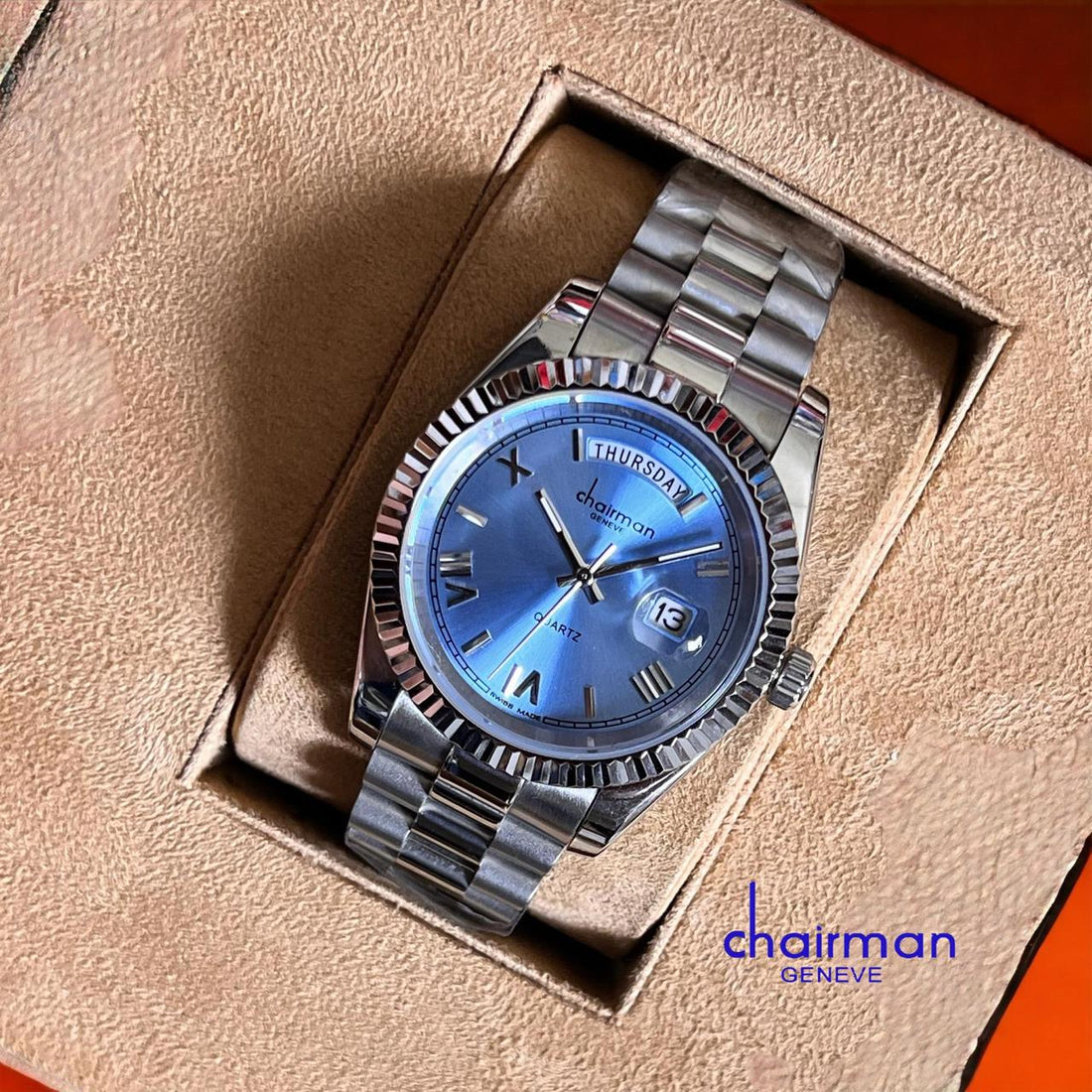 Baby Blue Dial Quartz Chairman Geneve Luxury Watch