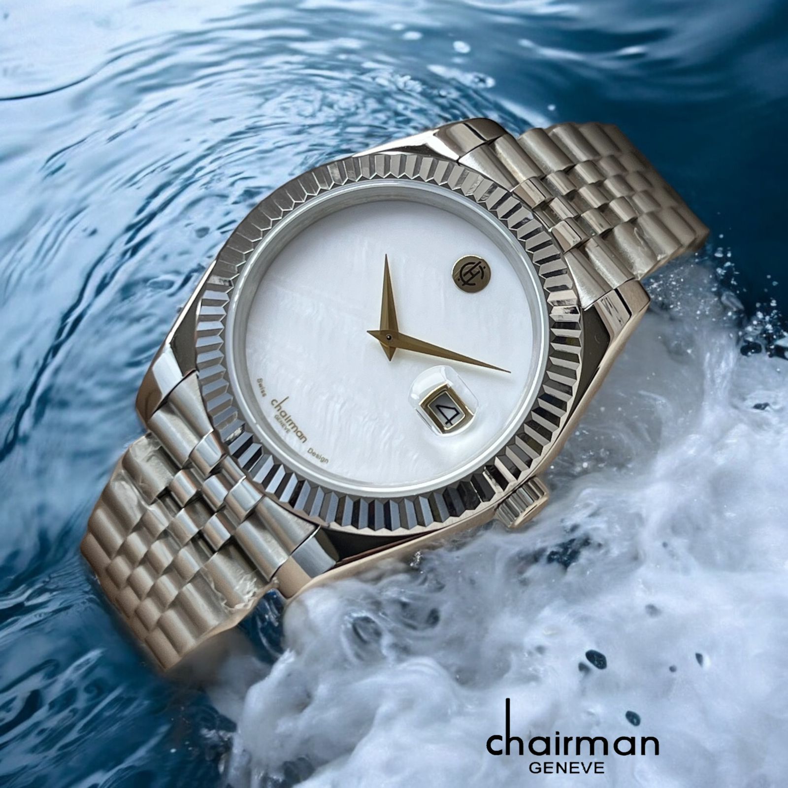 Marble Finish Dial Men's Watch on water