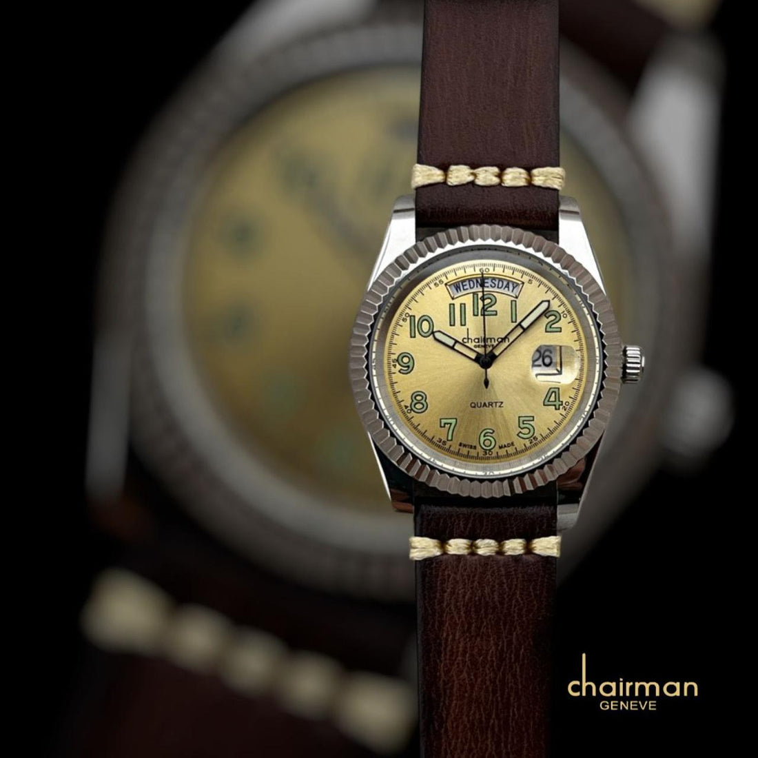 Brown Strap And Golden Dial Luxury Chairman Watch