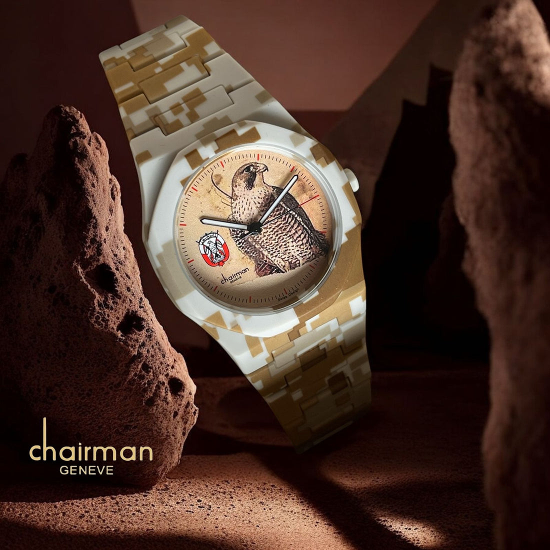 Chairman Geneve ABHU DHABI Emblem Beige Dial White And Brown Chain Gents Watch