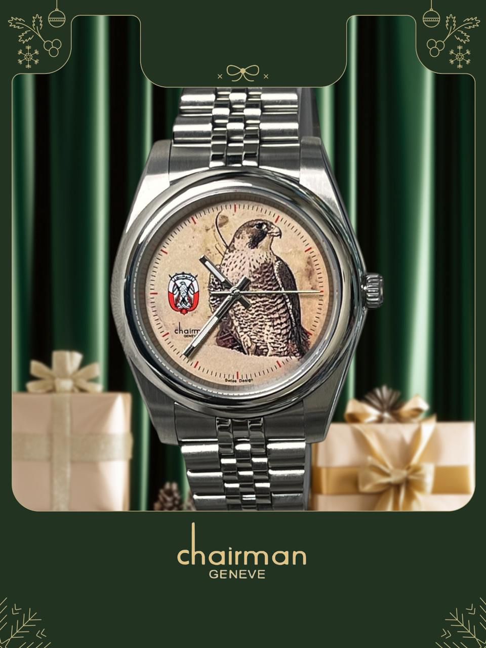 Chairman Geneve ABU DHABI Emblem Beige Dial Silver Chain Gents Watch