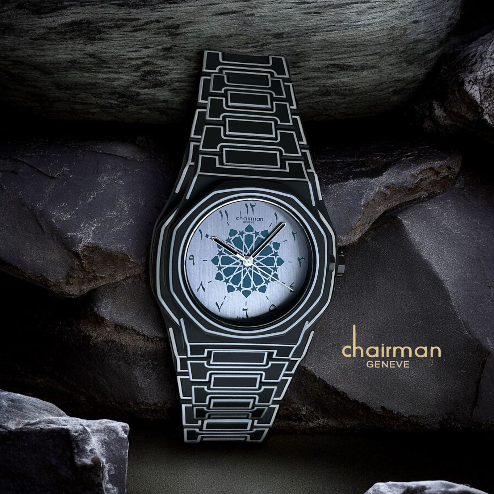 Chairman Geneve Arabic Blue Dial Black Poly Carbon Gents Watch