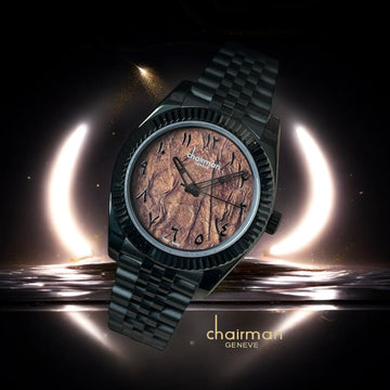 Chairman Geneve Arabic Brown Marble Dial Black Color Strap Gents Watch