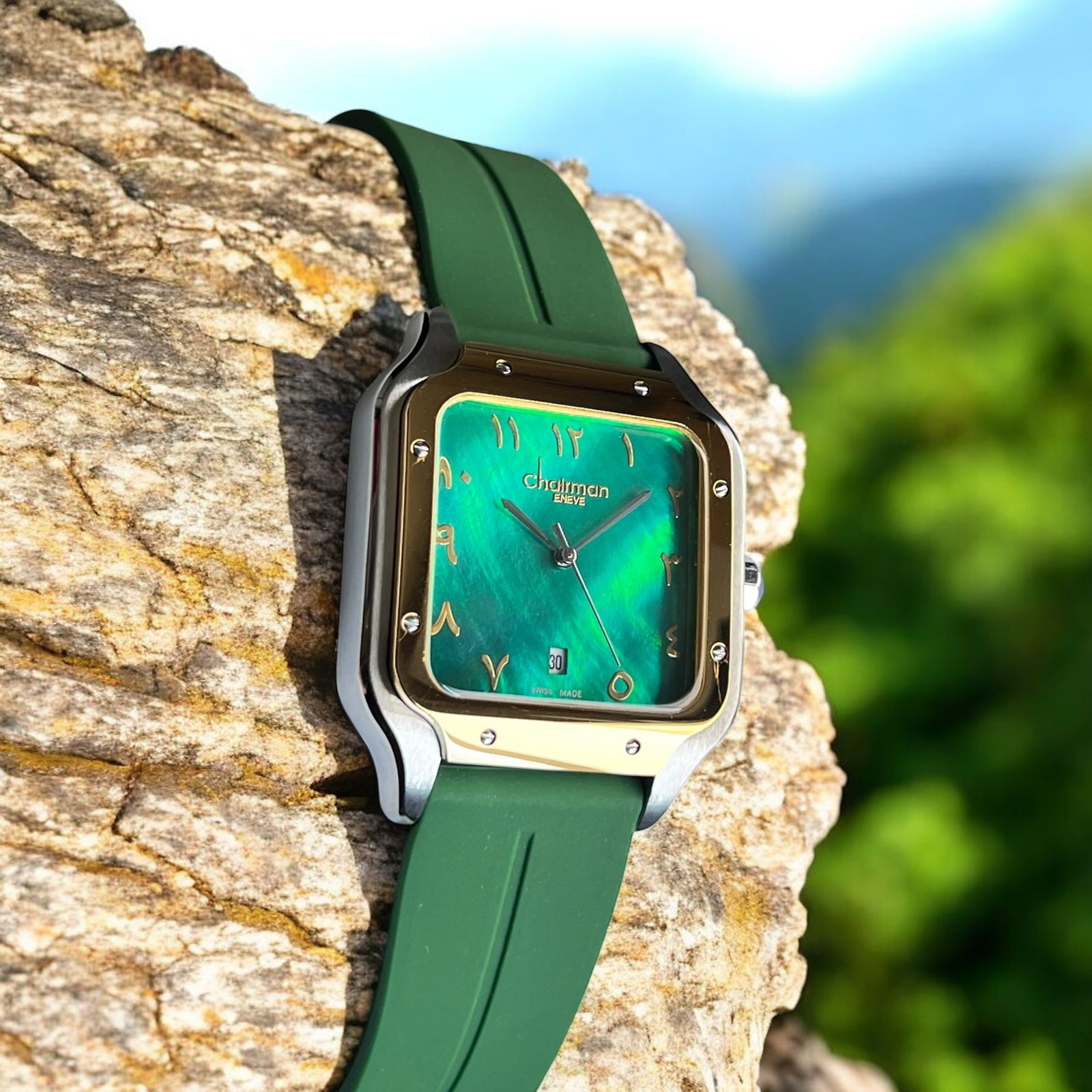 Chairman Geneve Arabic Dated Green Gents Watch