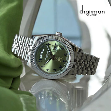 Chairman Geneve Arabic Day And Dated Green Dial Silver Strap Gents Watch