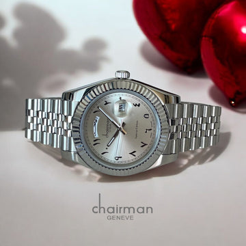 Chairman Geneve Arabic Day And Dated Grey Dial Silver Strap Gents Watch