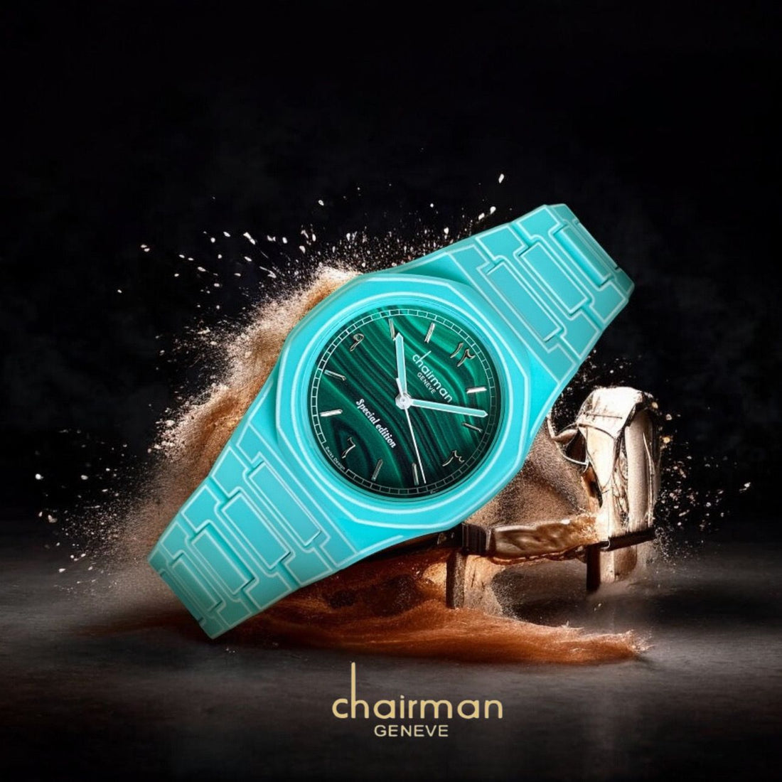 Chairman Geneve Arabic Green Wave Dial Poly Carbon Gents Watch