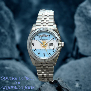Chairman Geneve Arabic Mixed Color Dated Dial Silver Chain Gents Watch