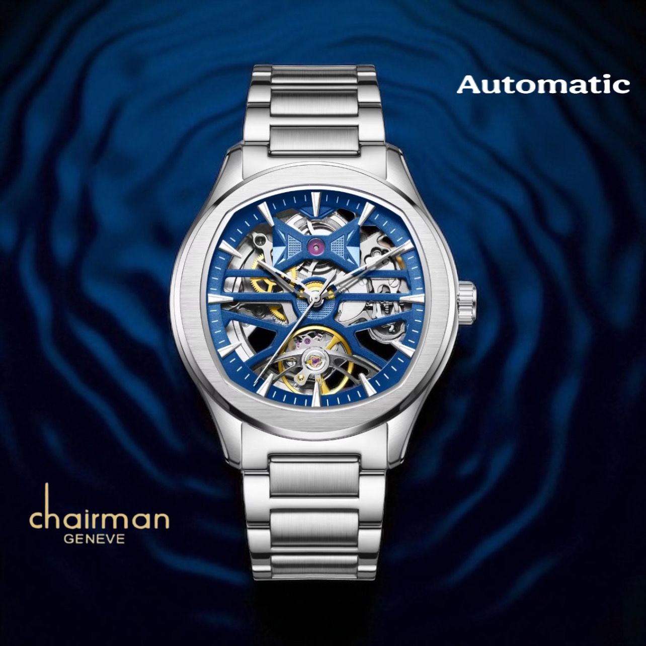 Chairman Geneve Automatic Mechanical Blue Dial Silver Chain Gents Watch