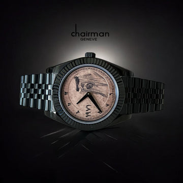 Chairman Geneve Black Chain UAE Sheik Photo Arabic Brown Dial Gents Watch