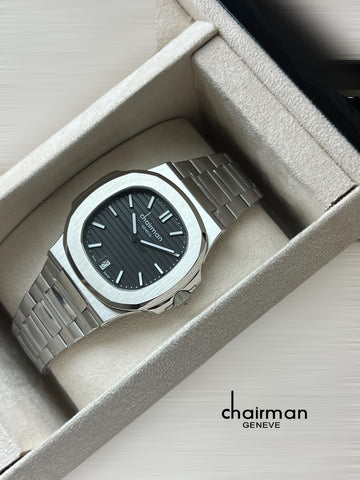 Chairman Geneve Black Dated Dial Silver Strap Gents Watch