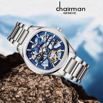 Chairman Geneve Blue Mechanical Dial Silver Chain Gents Watch