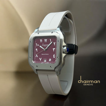 Chairman Geneve Dated Arabic Maroon Dial White Strap Gents Watch