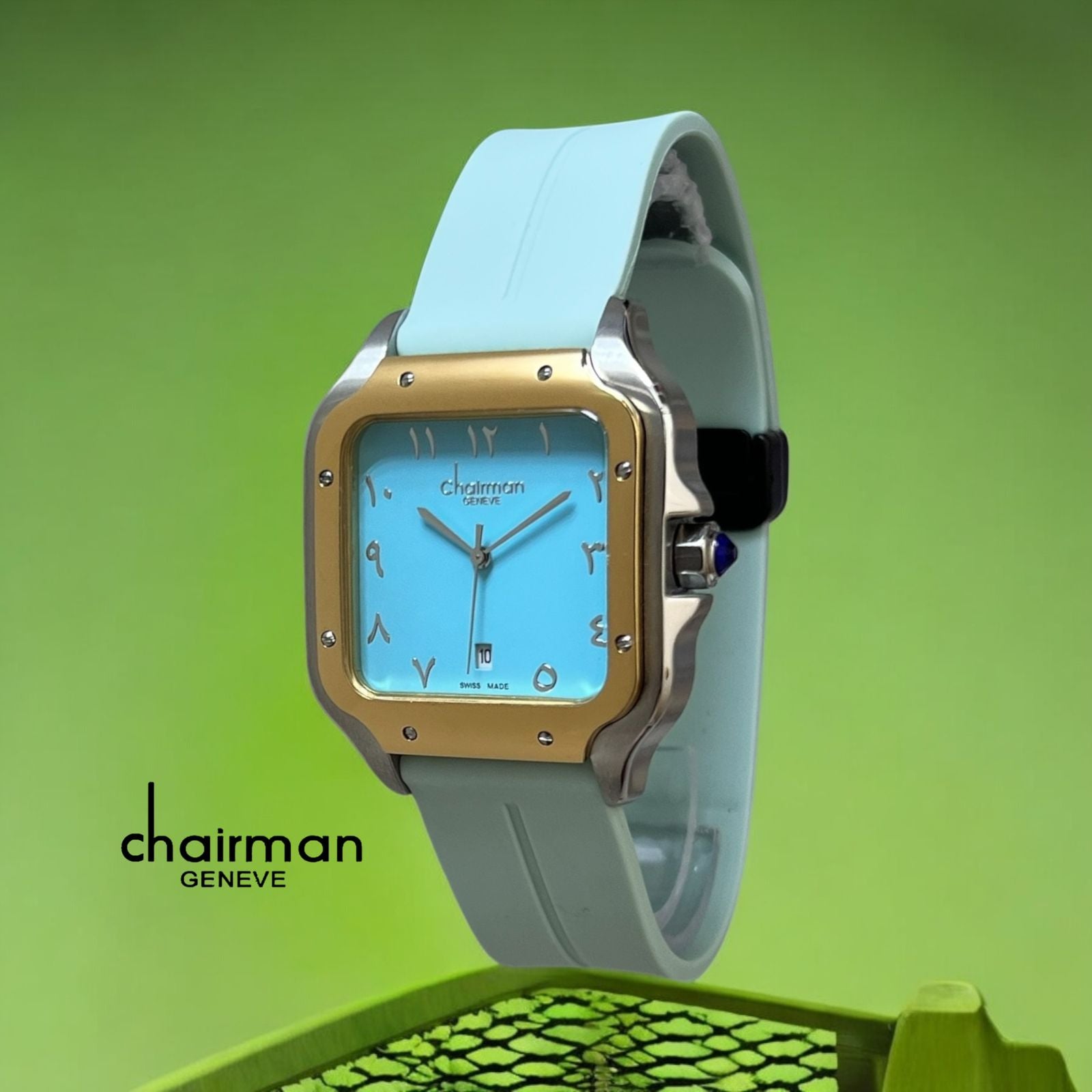 Chairman Geneve Dated Arabic Sky Blue Dial Sky Blue Strap Gents Watch