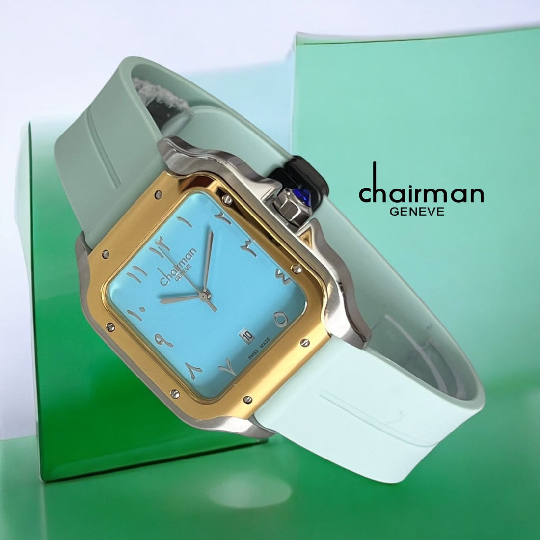Chairman Geneve Dated Arabic Sky Blue Dial Sky Blue Strap Gents Watch