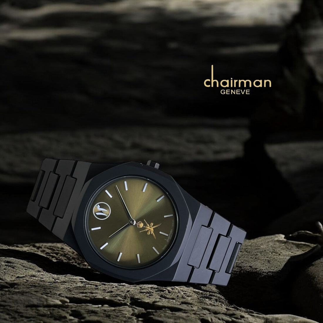 Chairman Geneve Dated OMAN Emblem Brown Dial Black Gents Watch