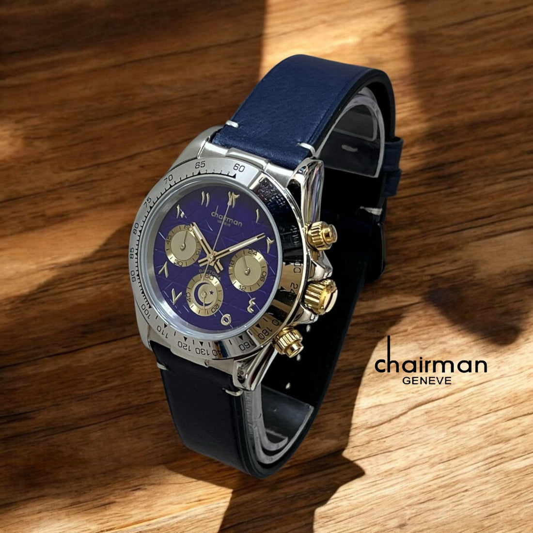 Chairman Geneve Daytona Blue Arabic Mechanical Dial Blue Strap Gents Watch