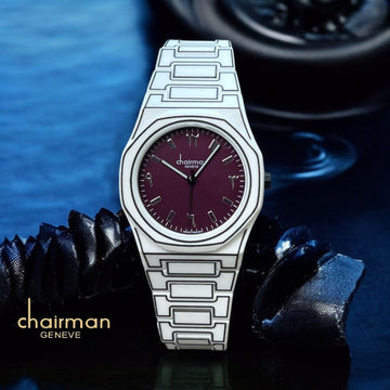 Chairman Geneve Maroon Arabic Dial White Strap Gents Watch