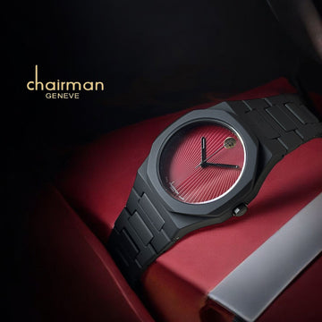 Chairman Geneve Maroon Dated Dial Black Chain Gents Watch