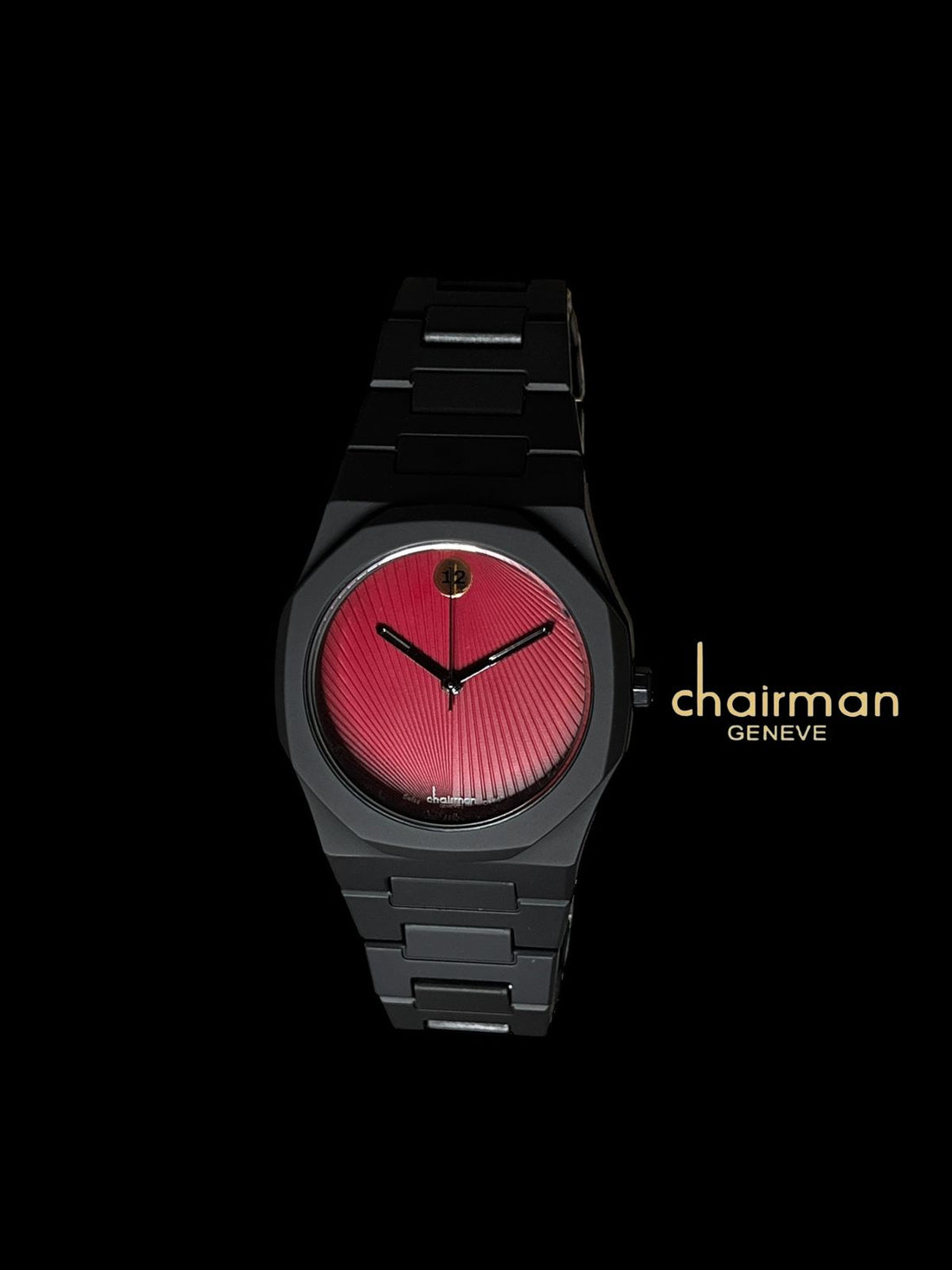 Chairman Geneve Maroon Dated Dial Black Chain Gents Watch