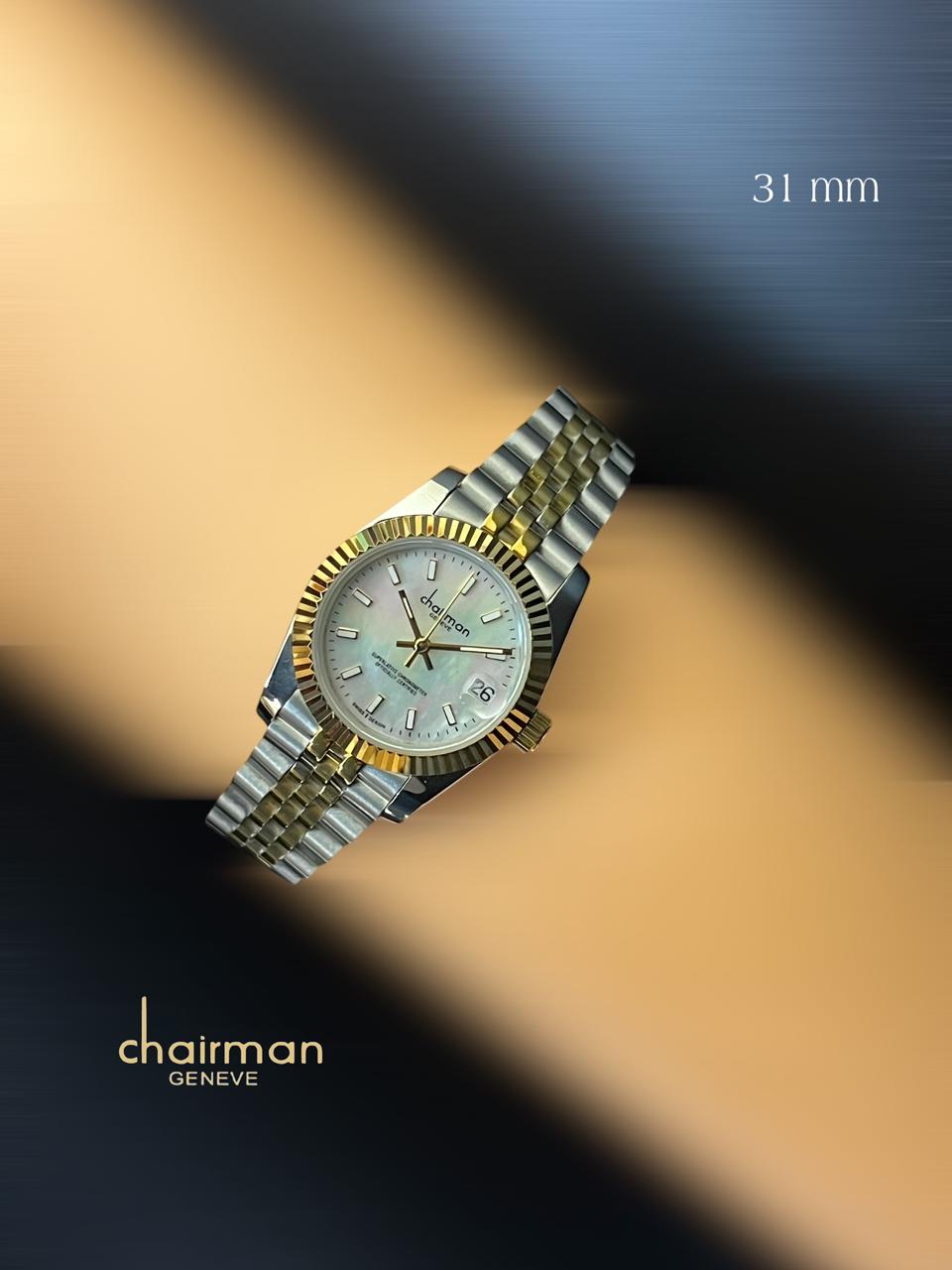Chairman Geneve Multi Color Dated Dial Silver And Gold Strap Gents Watch