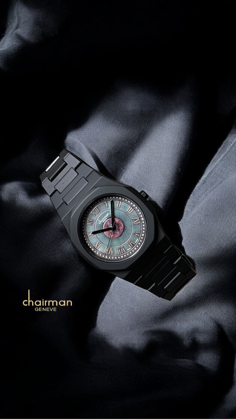 Chairman Geneve Roman Numeral Green Dial Black Chain Gents Watch