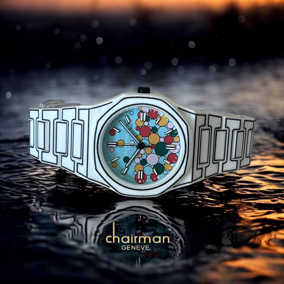 Chairman Geneve Sky Blue Dial White Strap Gents Watch