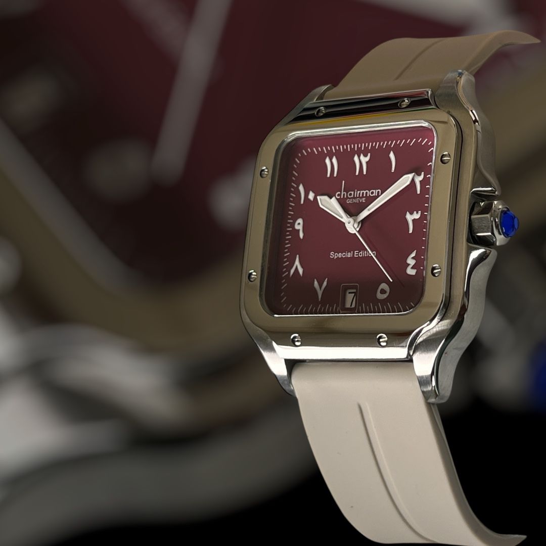 Chairman Geneve Special Edition Arabic Dated Maroon Dial Beige Strap Gents Watch