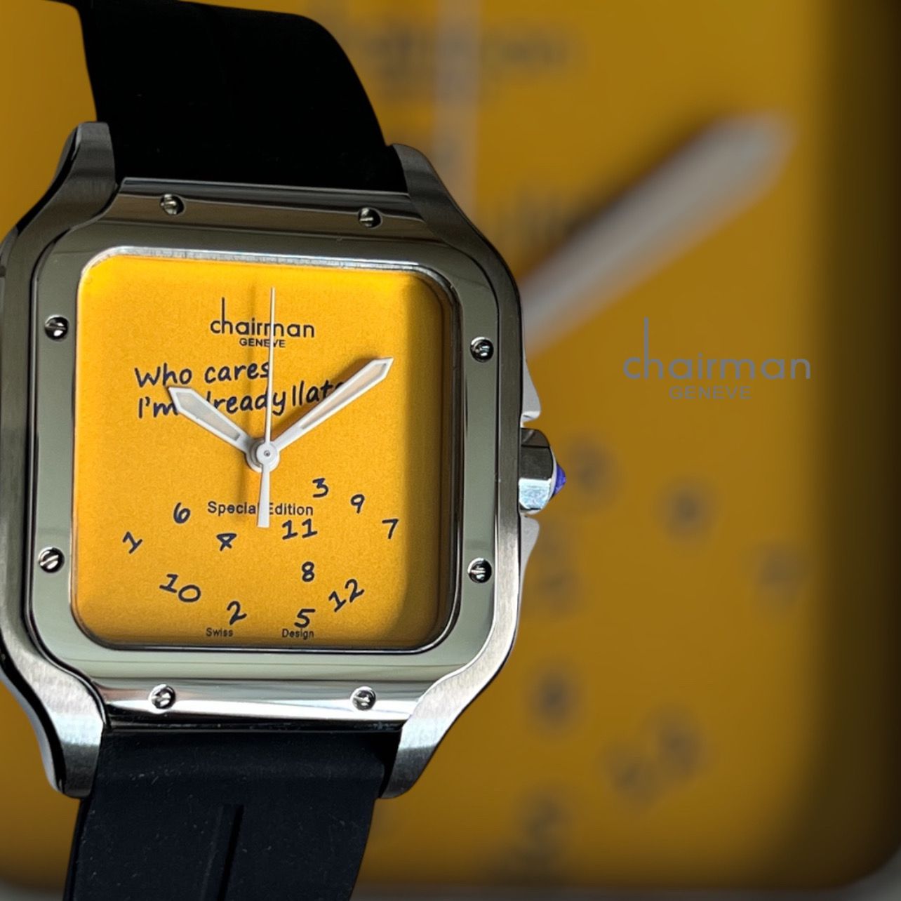 Chairman Geneve Special Edition Yellow Dial Black Strap Gents Watch