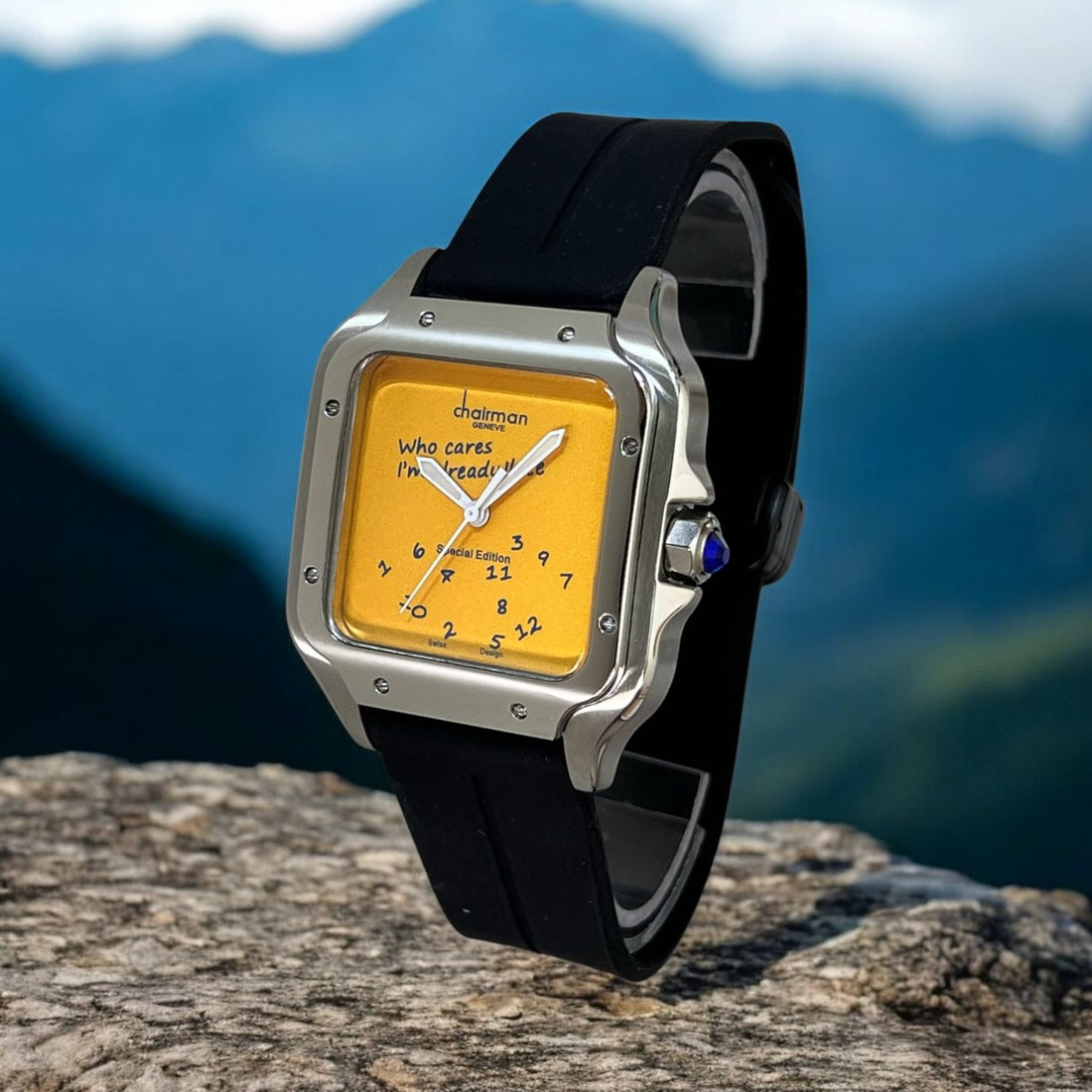 Chairman Geneve Special Edition Yellow Dial Black Strap Gents Watch