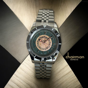 Chairman Geneve Swiss Design Arabic Multi Color Dial Silver Chain Gents Watch