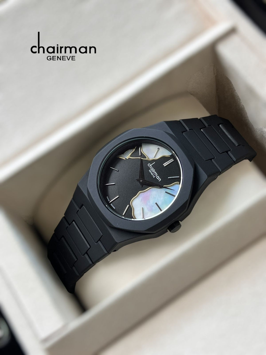 Chairman Geneve Swiss Design Black And White Dial Black Gents Watch