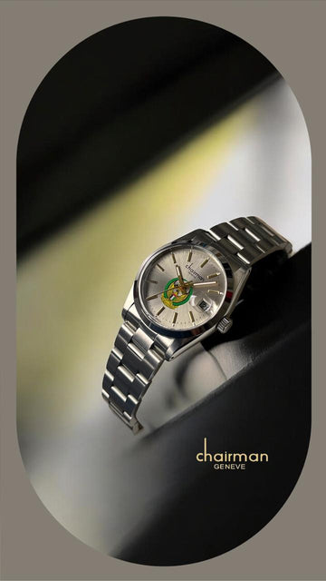 Chairman Geneve UAE Emblem Grey Dated Dial Silver Chain Gents Watch