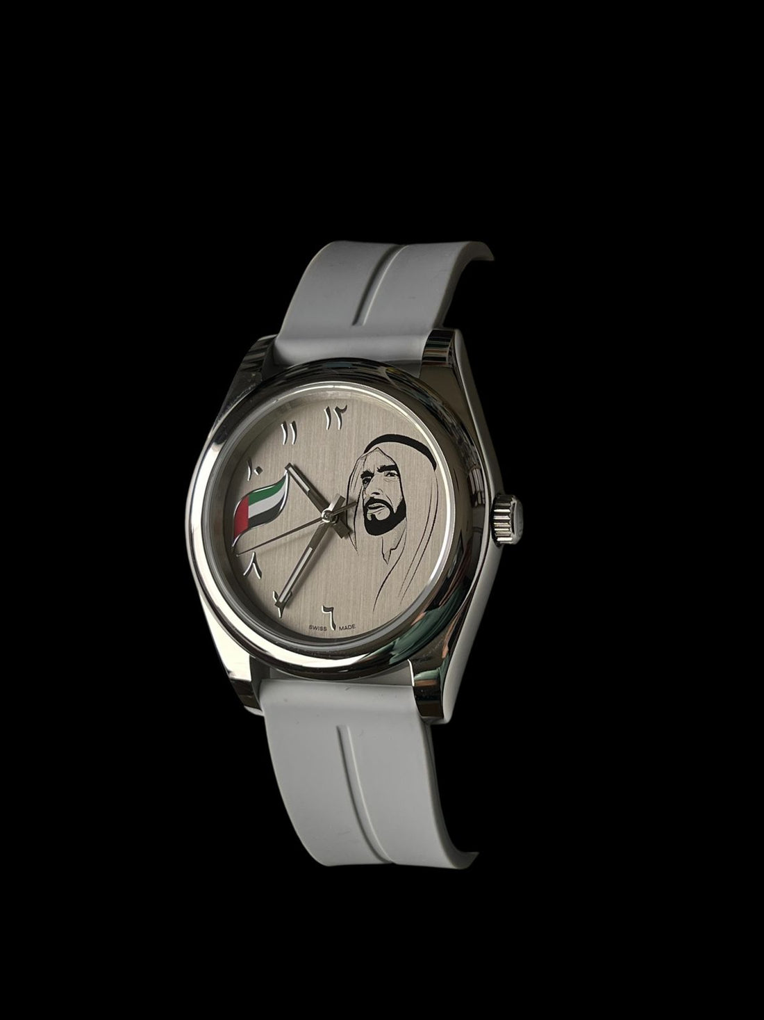 Chairman Geneve UAE Flag Sheik Beige Arabic Dial Grey Strap Gents Watch