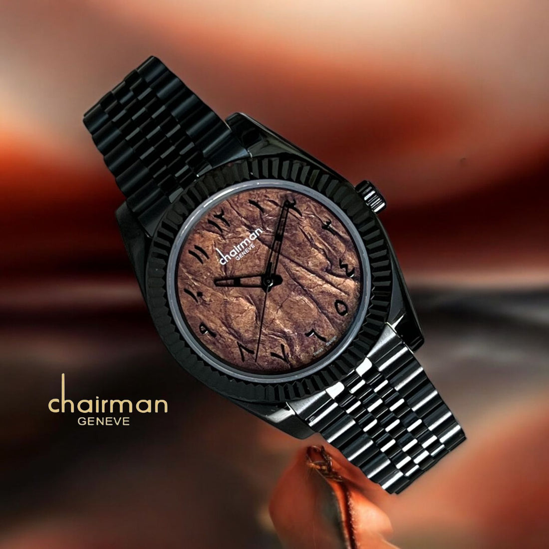 Chairman Geneve Vintage Brown Arabic Dial Black Chain Gents Watch