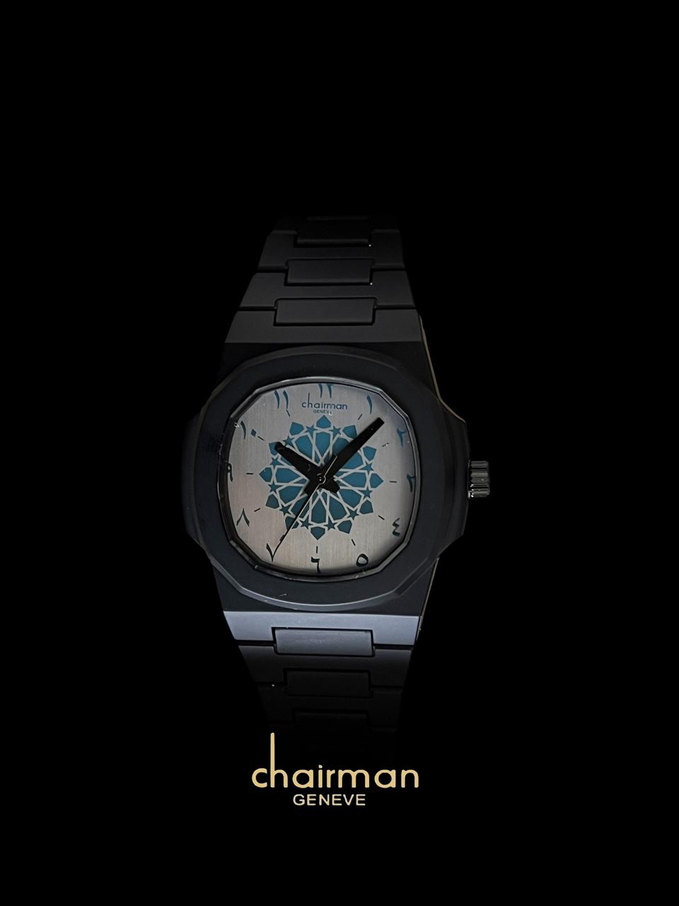 Chairman Geneve White Arabic Dial Black Chain Gents Watch